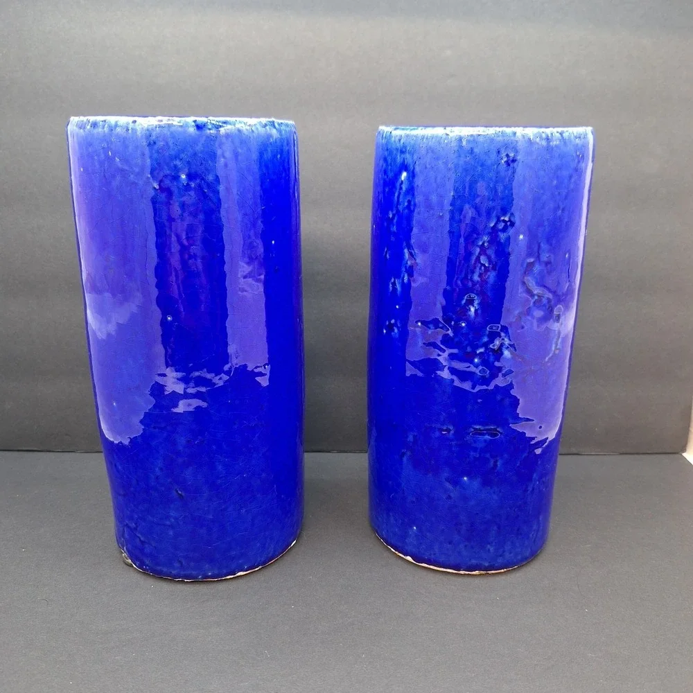 X2 Celestial Blue Star Cut Outs Art Pottery Luminary Tea Light Votive Holder Set